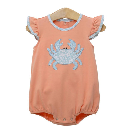 presale SR3057 Baby Girls Flutter Sleeves Crab Ruffle Rompers D 4.3