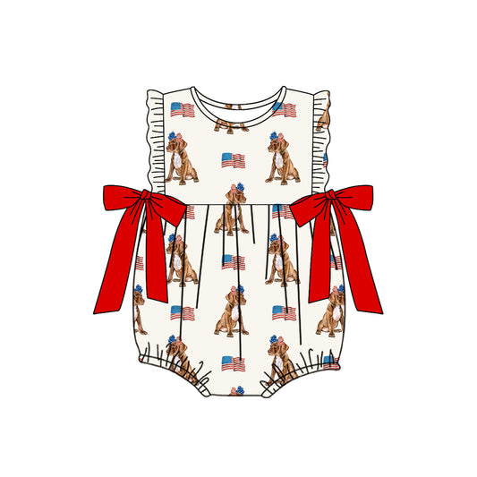 presale SR3063  Baby Girls Sleeveless Flags Dogs 4th Of July Ruffle Rompers D 4.4