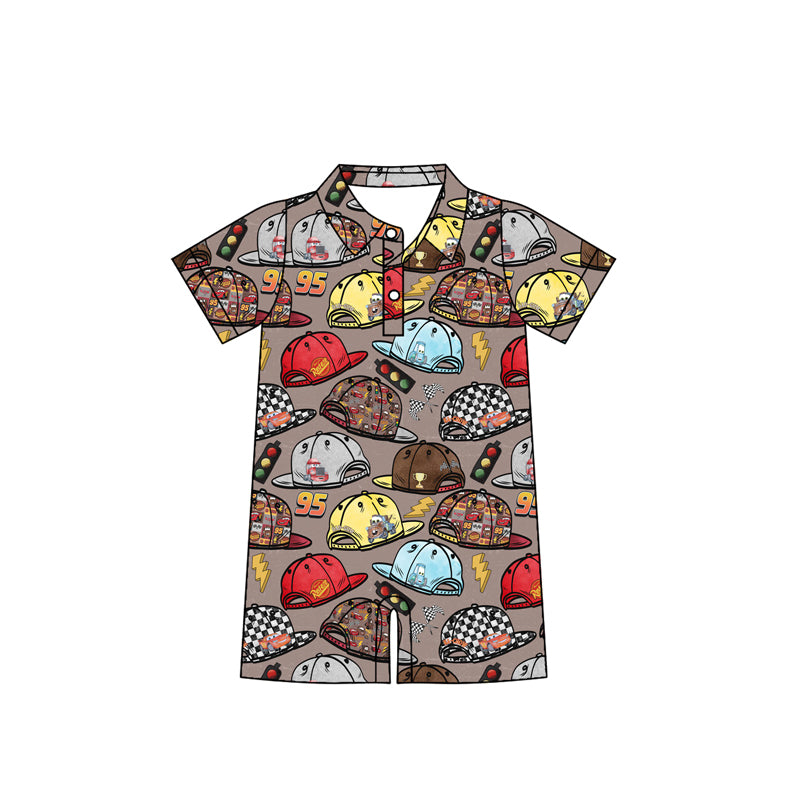 SR3067  Baby Boys Brown Short Sleeves Cartoon Hats Button Rompers D 6.16