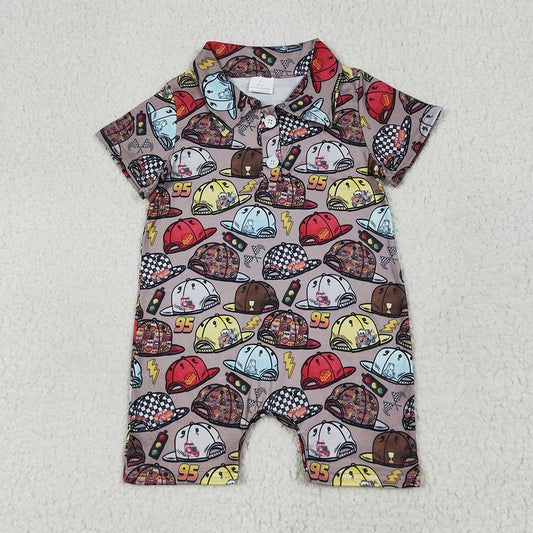 SR3067  Baby Boys Brown Short Sleeves Cartoon Hats Button Rompers D 6.16