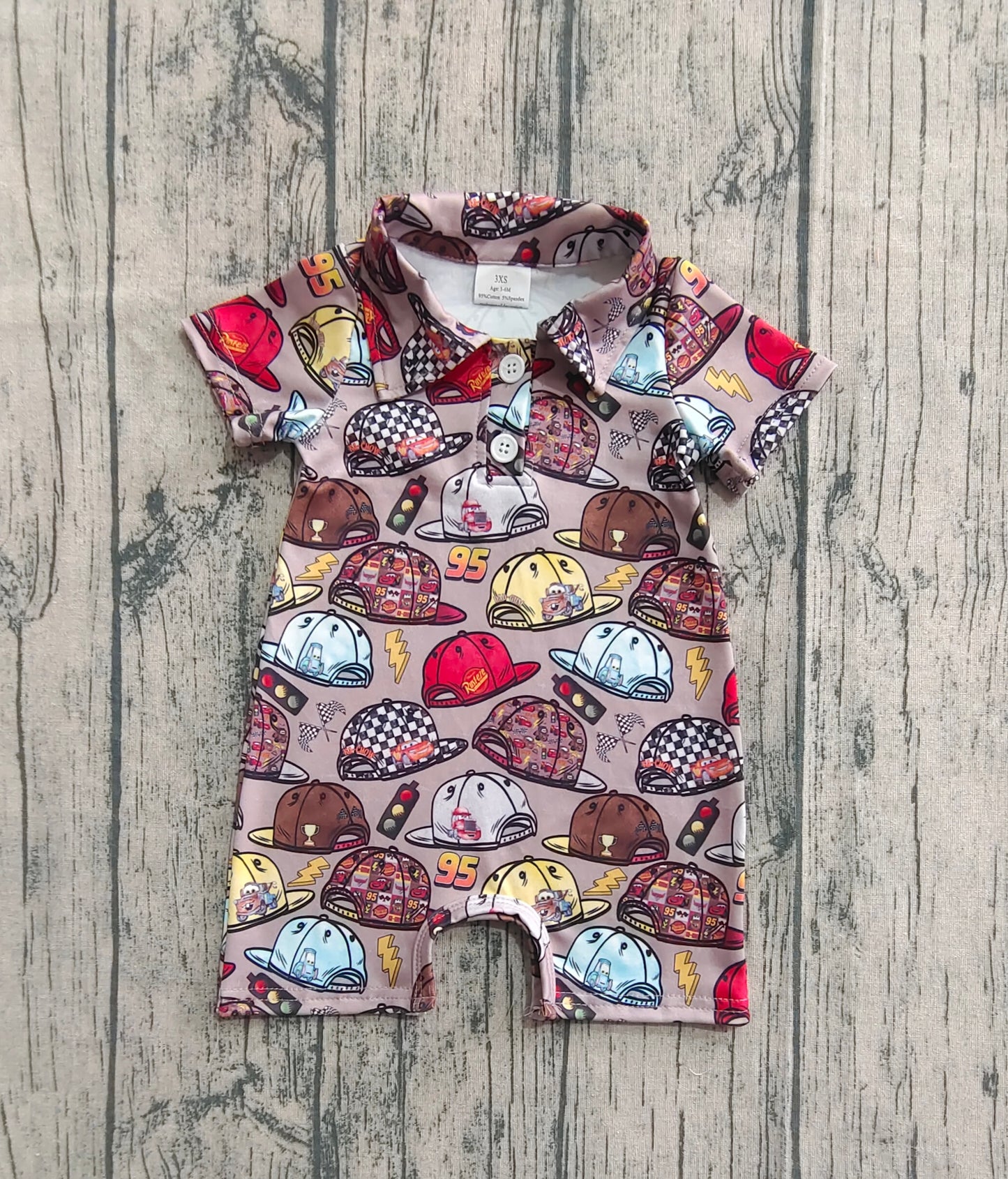 SR3067  Baby Boys Brown Short Sleeves Cartoon Hats Button Rompers D 6.16