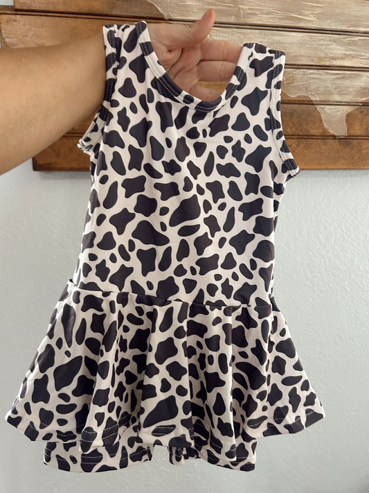 presale SR3069 Baby Girls Sleeveless Cow Print Skort Jumpsuits D 4.8