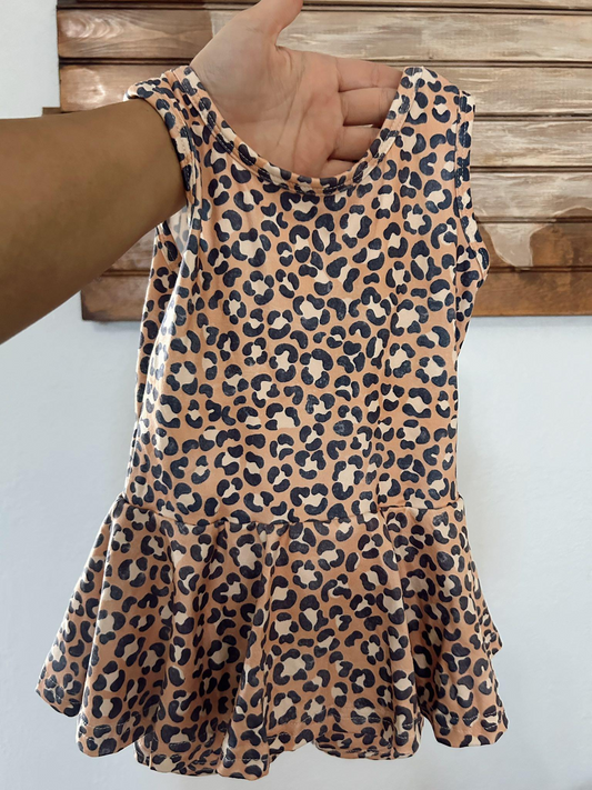 presale SR3070 Baby Girls Sleeveless Khaki Leopard Skort Jumpsuits D 4.8
