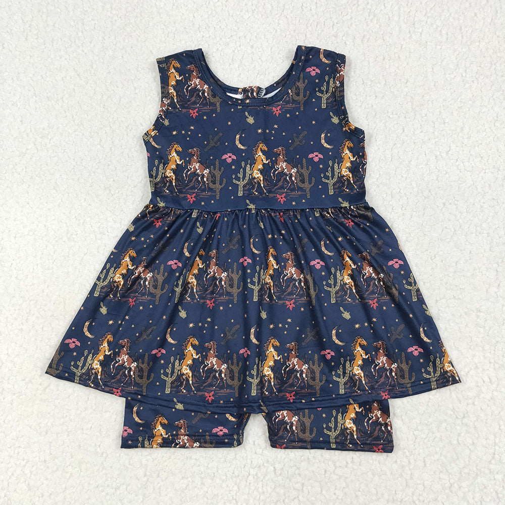 SR3071 Baby Girls Navy Sleeveless Horses Cactus Skort Jumpsuits D 7.4