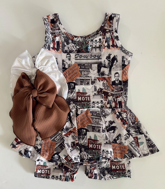 presale SR3073 Baby Girls Sleeveless Horses Rodeos Cowboy Skort Jumpsuits D 4.8