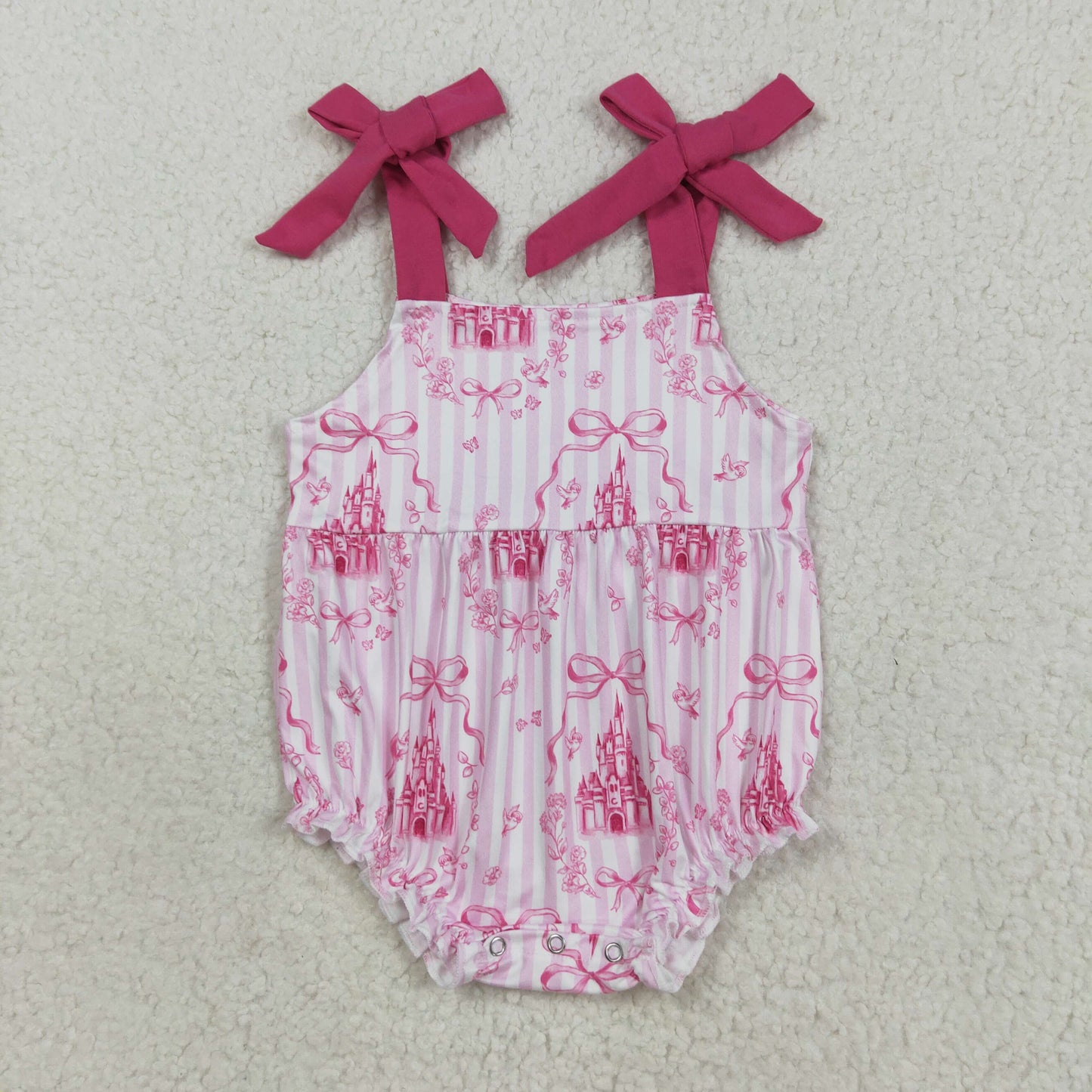 SR3077 Baby Boys Girls Pink Strap Castles Bows Ruffle Rompers D 8.5