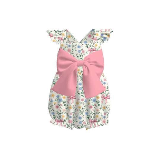 presale SR3082 Baby Girls Floral Pink Bow Bubble Romper D 4.16