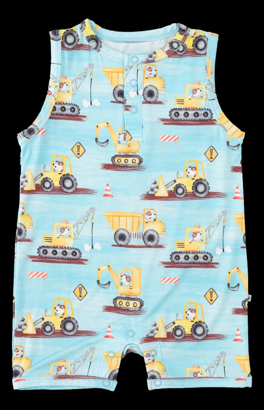 presale SR3085 Baby Boys Sleeveless Excavators Button Rompers D 4.19