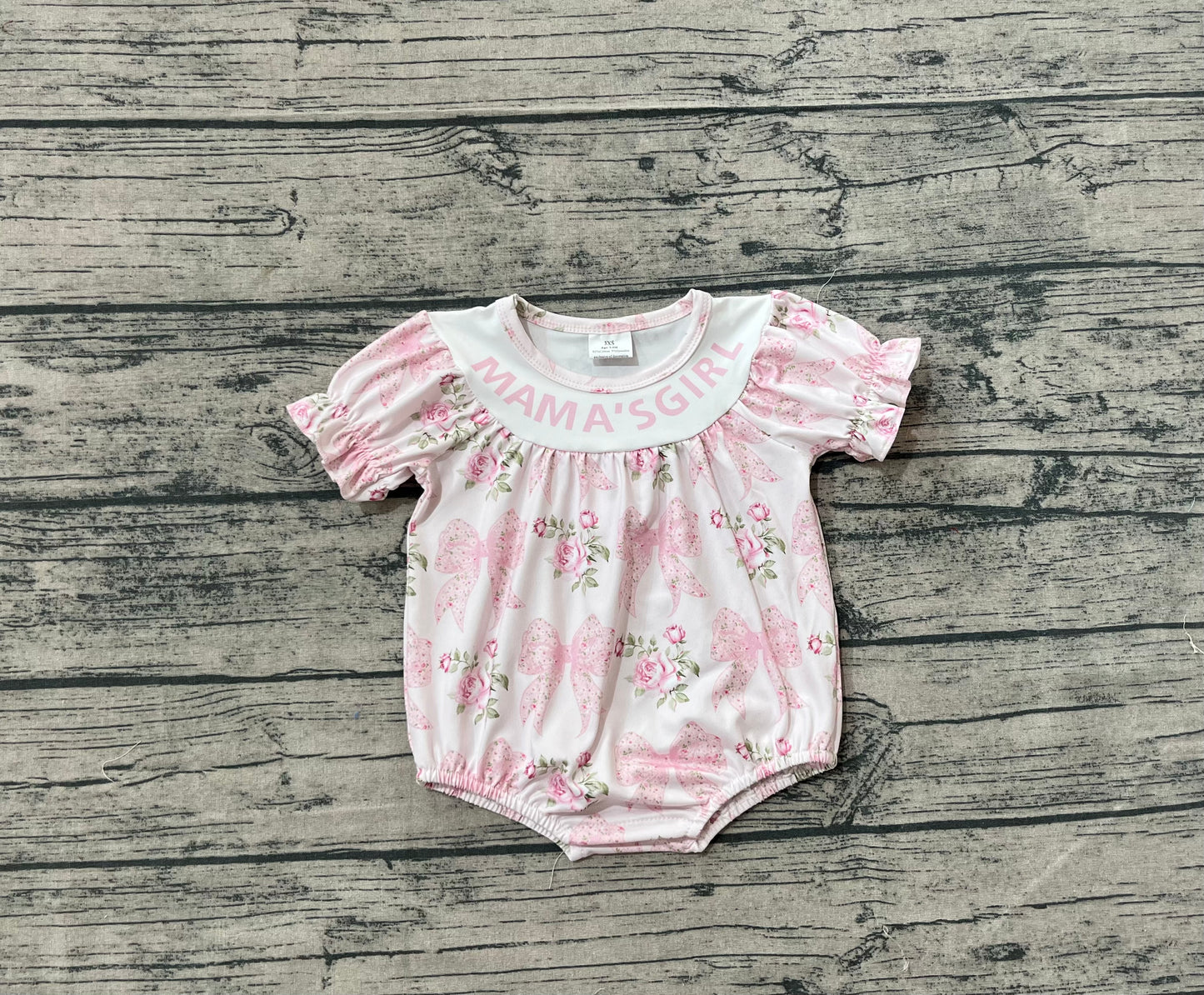SR3087 Baby Girls Short Ruffle Sleeves Pink Bows Flowers Ruffle Rompers D 7.29