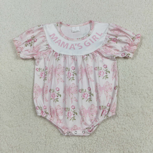 SR3087 Baby Girls Short Ruffle Sleeves Pink Bows Flowers Ruffle Rompers D 7.29