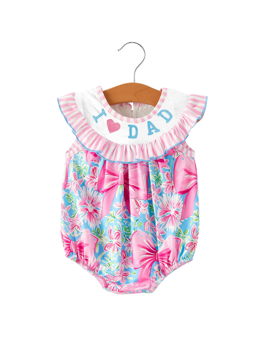 SR3089 Baby Girls Pink Flutter Sleeves I Love Dad Bows Floral Ruffle Rompers  D 4.21