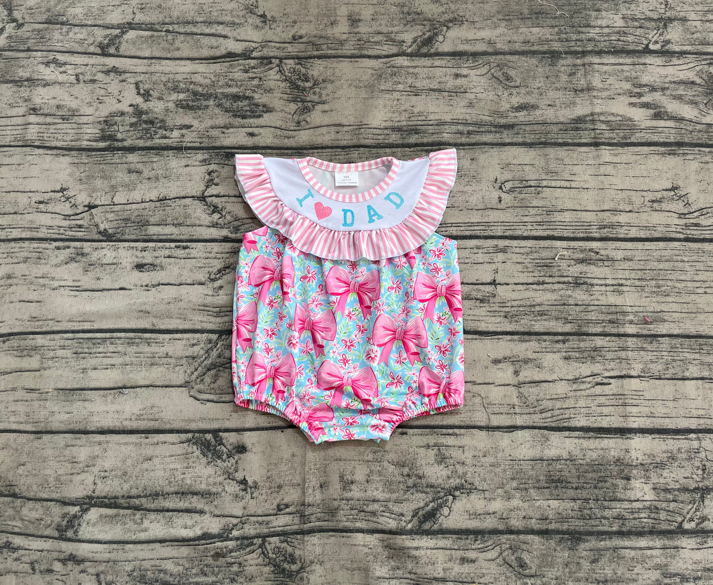 SR3089 Baby Girls Pink Flutter Sleeves I Love Dad Bows Floral Ruffle Rompers  D 4.21