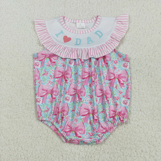 SR3089 Baby Girls Pink Flutter Sleeves I Love Dad Bows Floral Ruffle Rompers  D 4.21