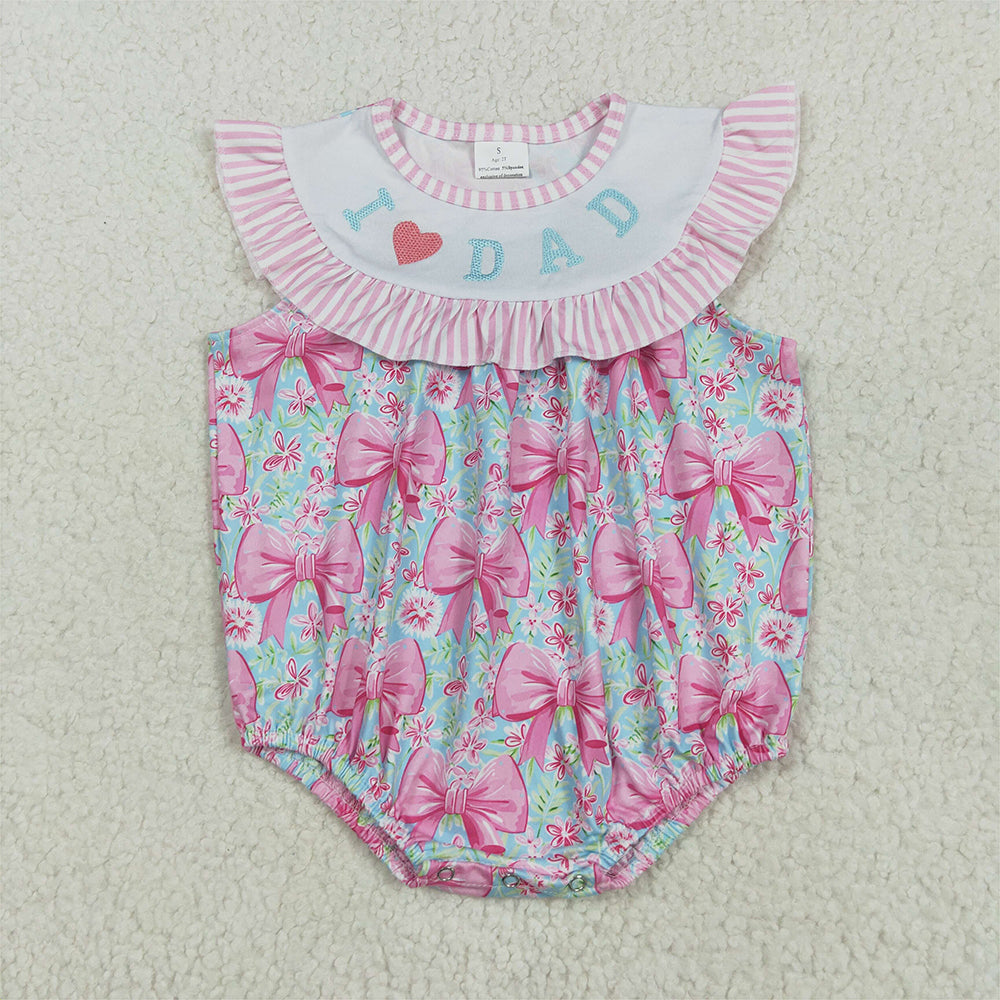 SR3089 Baby Girls Pink Flutter Sleeves I Love Dad Bows Floral Ruffle Rompers  D 4.21