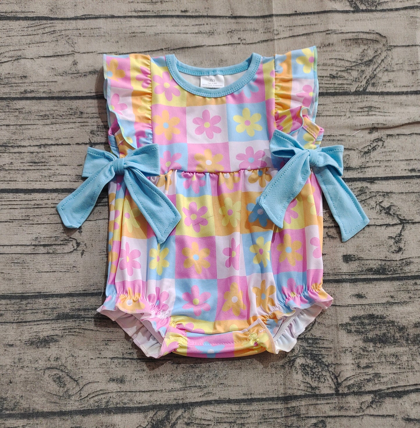 SR3090 Baby Girls Flutter Sleeves Bows Flowers Plaid Ruffle Rompers D 6.5