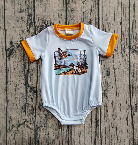 presale SR3093 Baby Boys Blue Short Sleeves Duck Dog Rompers D 6.16