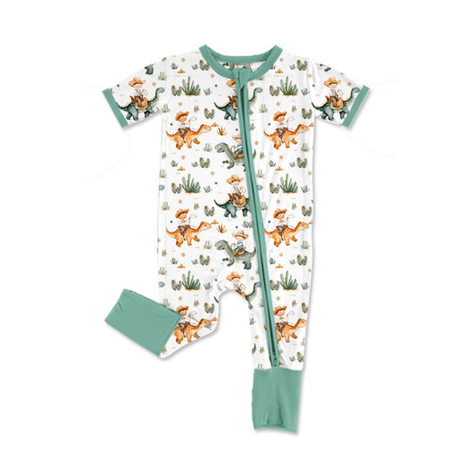 presale SR3097  Baby Infant Boys Short Sleeves Dinosaurs Zipper Rompers D 4.25