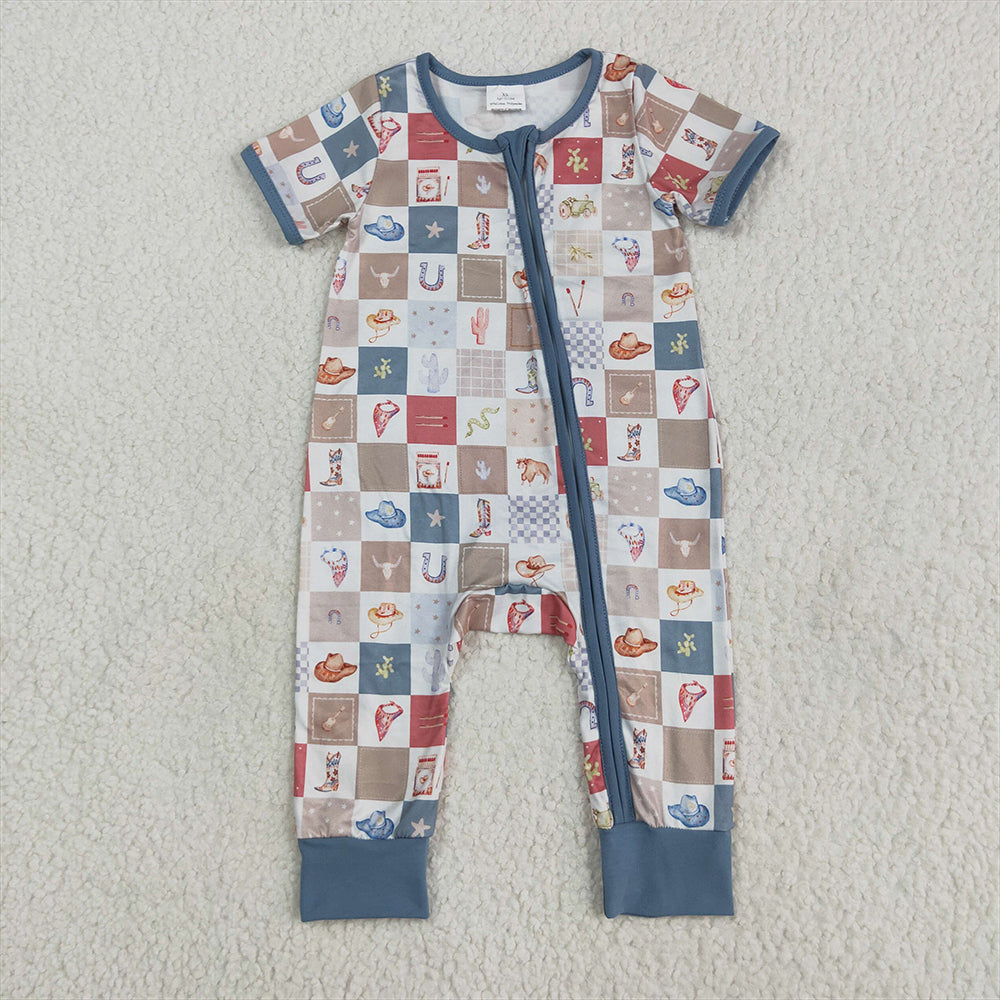 SR3098 Baby Infant Boys Short Sleeves Boots Cactus Zipper Rompers D 5.22