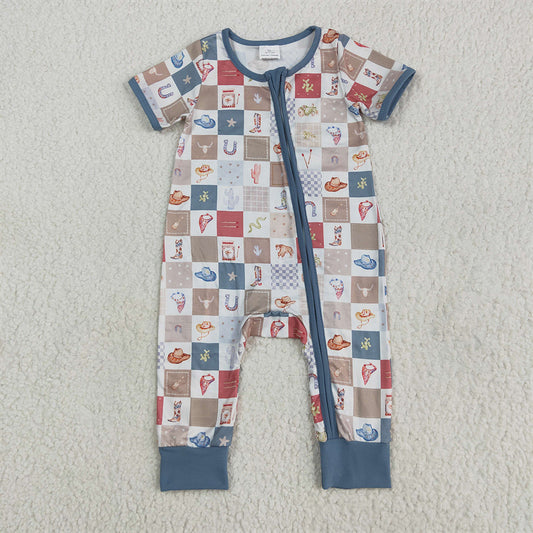 SR3098 Baby Infant Boys Short Sleeves Boots Cactus Zipper Rompers D 5.22