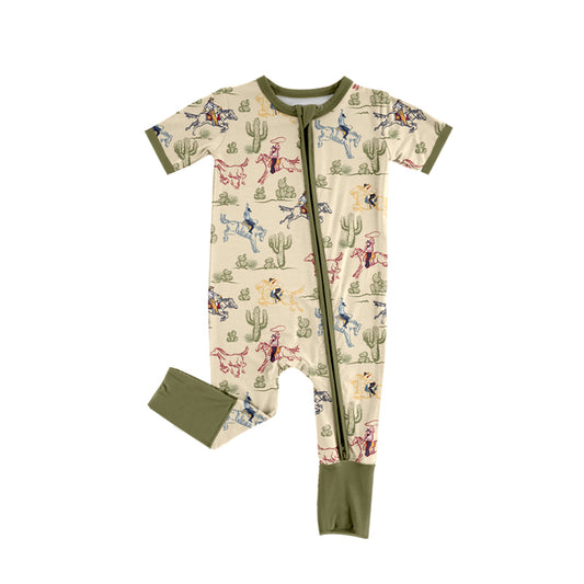 presale SR3099  Horseback Cactus Green Zip-Up Short Sleeve Bodysuit D 4.28