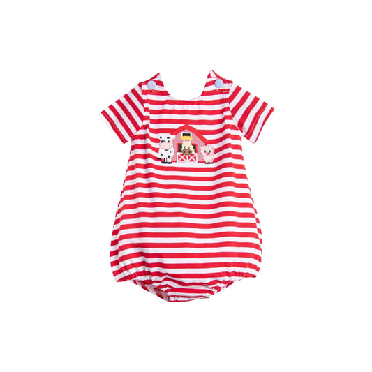 presale SR3101 Baby Infant Kids Red Stripe Cows Pigs Farm Rompers D 5.7