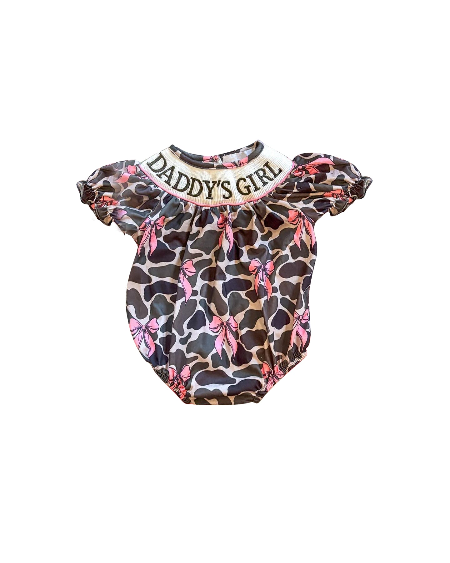 presale SR3105 Baby Infant Girls Short Ruffle Sleeves Olive Camo Bows Daddy's Girl Rompers D 5.9
