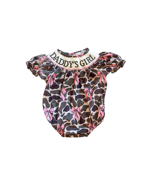 presale SR3105 Baby Infant Girls Short Ruffle Sleeves Olive Camo Bows Daddy's Girl Rompers D 5.9