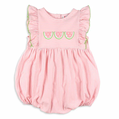 presale SR3107 Baby Infant Girls Pink Stripe Flutter Sleeves Watermelons Ruffle Rompers D 5.9