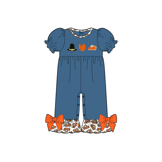 presale SR3110  Baby Girls Navy Short Sleeves Turkey Hats Pant Ruffle Rompers D 5.14