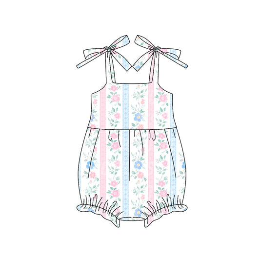 presale SR3118 Baby Girls Pink Strap Flowers Stripe Ruffle Rompers D 5.24
