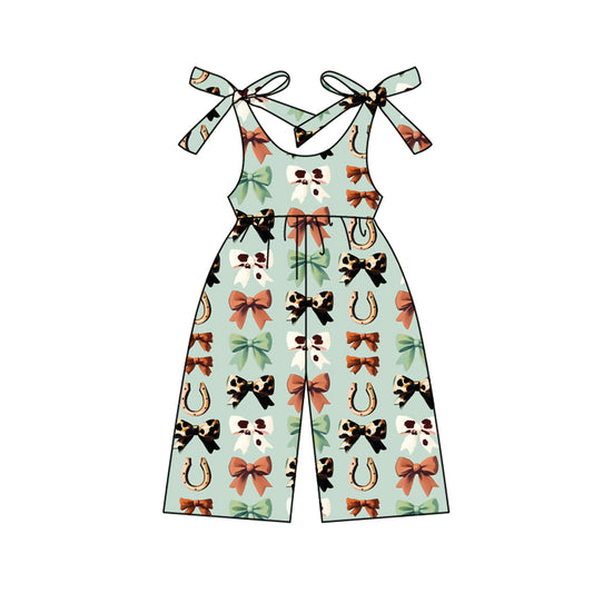 presale SR3119 Baby Girls Green Strap Bows Horse Shoes Pant Jumpsuits D 5.24