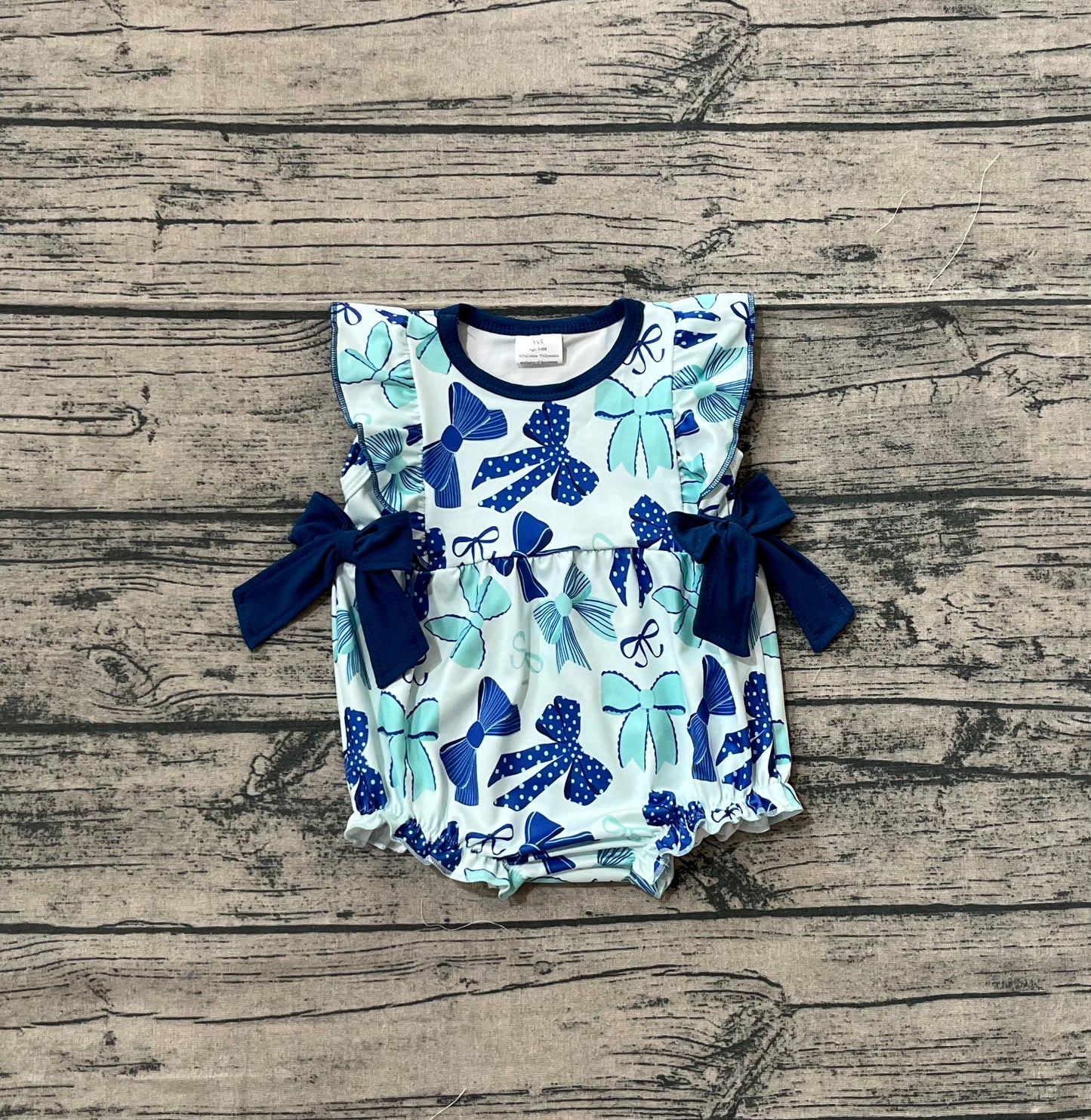 SR3121 Baby Girls Hot Blue Flutter Sleeves Bows Ruffle Rompers  D 821