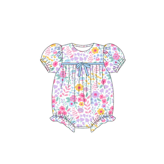 presale SR3123 Baby Girls Short Ruffle Sleeves Colorful Floral Ruffle Rompers  D 5.24