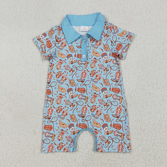 SR3128 Baby Kids Blue Short Sleeves Boots Hats Button Rompers D 6.18