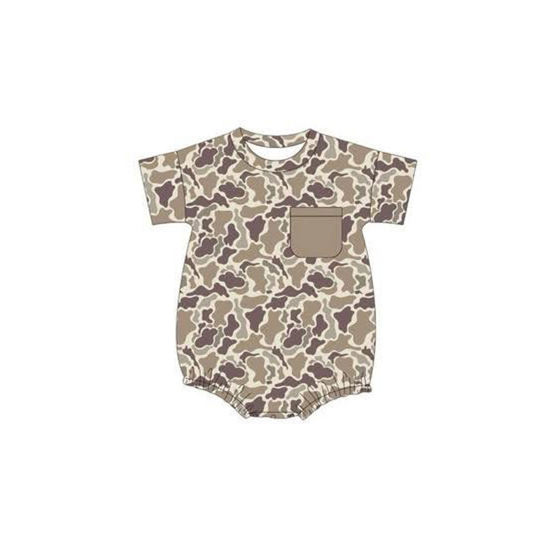 presale SR3135  Baby Boys Short Sleeves Khaki Camo Pocket Bummies Rompers D 5.29
