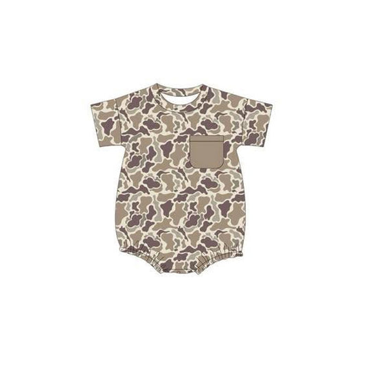 presale SR3135 Baby Boys Short Sleeves Khaki Camo Pocket Bummies Rompers D 5.29