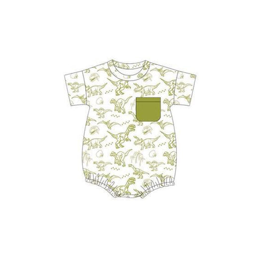 presale SR3136 Baby Boys Short Sleeves Green Dinosaurs Pocket Bummies Rompers D 5.29