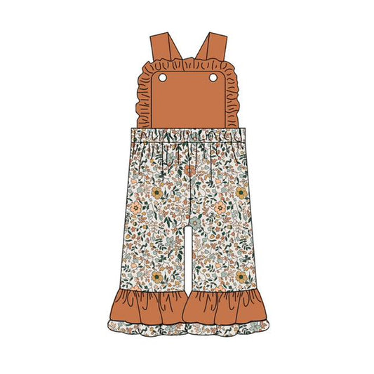 presale SR3138 Baby Girls Brown Strap Floral Pant Ruffle Jumpsuits D 5.29
