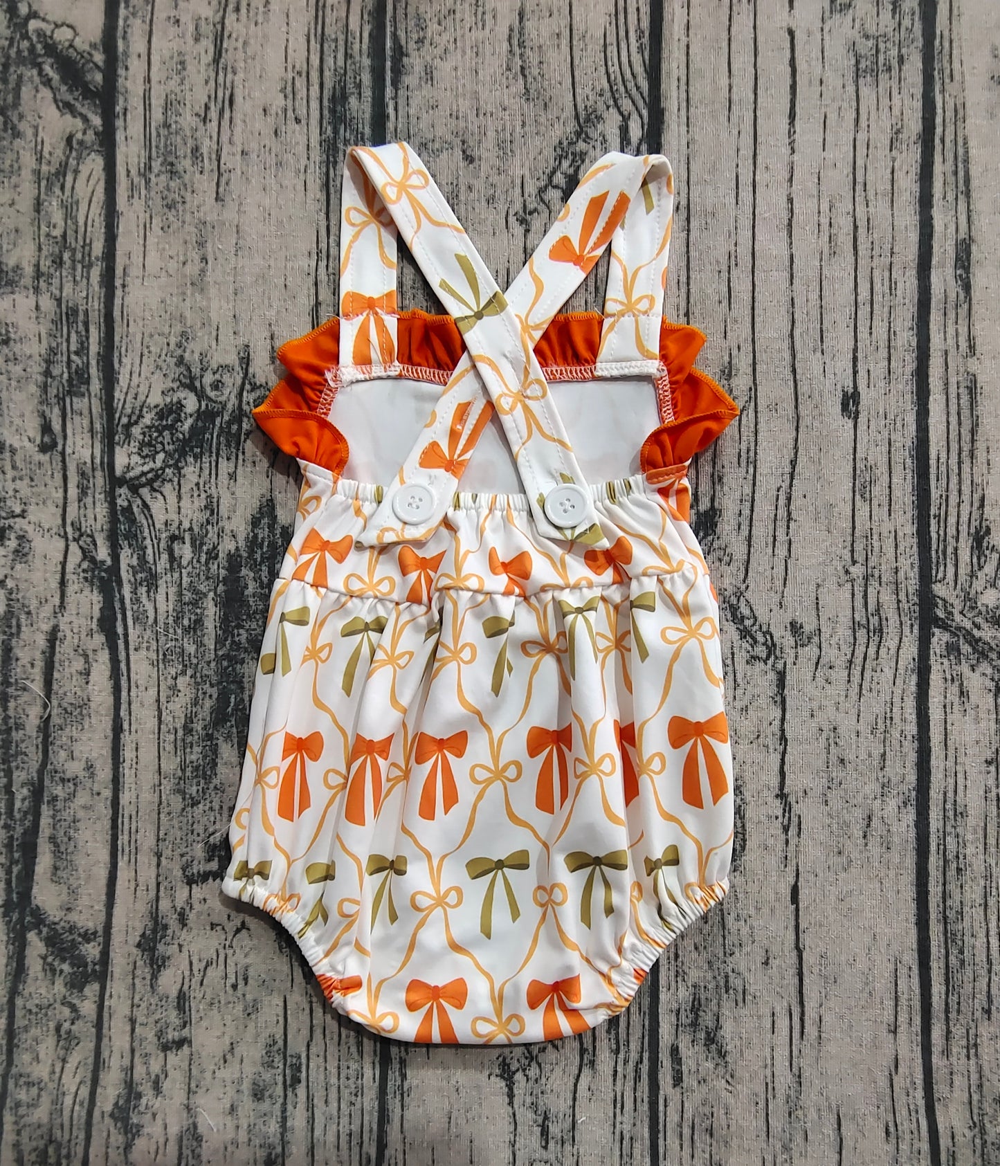 SR3148  Baby Girls Strap Orange Bows Plaid Ruffle Rompers D 6.2