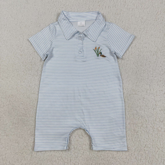 SR3149 Baby Boys Blue Stripe Short Sleeves Duck Button Shorts Rompers D 7.14