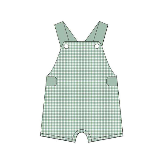 presale SR3150 Baby Boys Strap Green Plaid Shorts Rompers   D 6.3