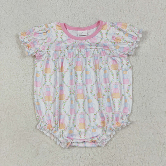 SR3151 Baby Girls Short Sleeves Pumpkins Bows Plaid Ruffle Rompers    D 6.3