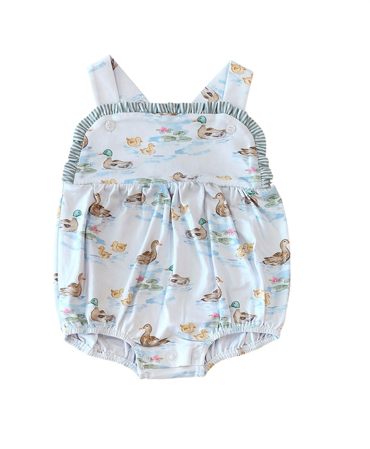 presale SR3152  Baby Kids Strap Ducks Plaid Ruffle Rompers   D 6.3