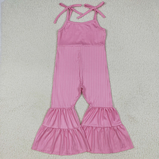 SR3156 Baby Girls Pink Strap Bell Bottom Ribbed Jumpsuits D 6.4