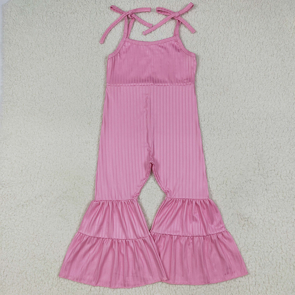 Sibling Baby Girls Colorful Strap Bell Bottom Ribbed Jumpsuits D 901