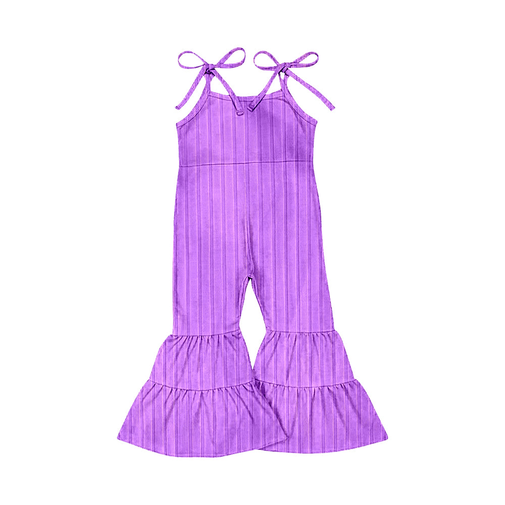presale SR3157 Baby Girls Lavender Strap Bell Bottom Ribbed Jumpsuits  D 6.4
