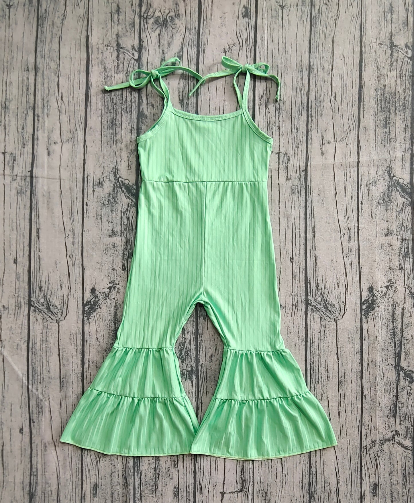 SR3160  Baby Girls Green Strap Bell Bottom Ribbed Jumpsuits  D 821
