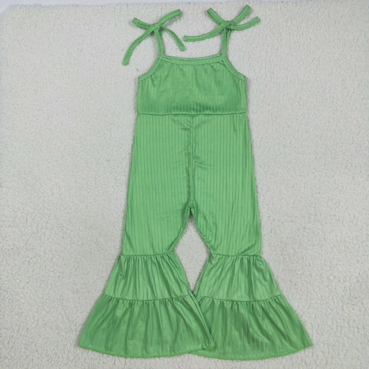 SR3160  Baby Girls Green Strap Bell Bottom Ribbed Jumpsuits  D 821