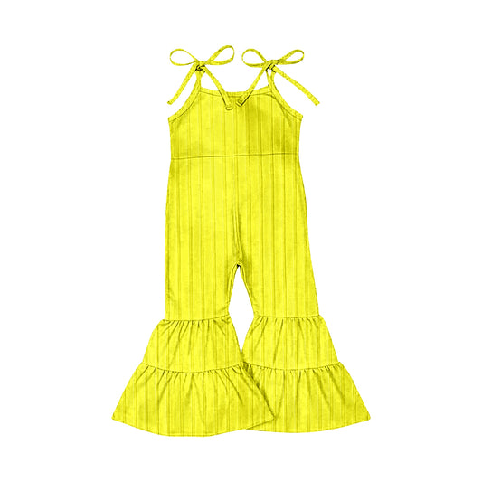 presale SR3161  Baby Girls Yellow Strap Bell Bottom Ribbed Jumpsuits  D 6.4