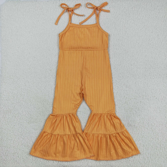 SR3162 Baby Girls Orange Strap Bell Bottom Ribbed Jumpsuits D 821